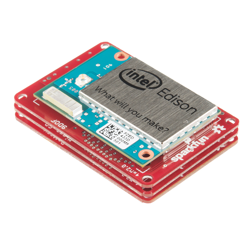 Intel Edison on a Sparkfun Blocks stack. Credit Sparkfun.